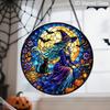2D Flat Stained Glass Halloween Witch Window Decoration, 6.3/7.87 Inch Witch Colorful Glass Plate with Chain, Charming Halloween Sun Catcher Home