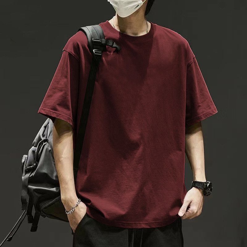 Summer Round Neck Top Fashionable Casual Pure Cotton Solid Color Short Sleeved Men's T-shirts