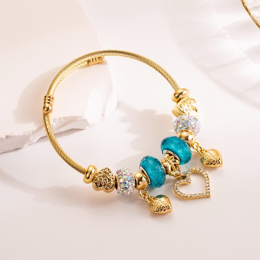 Bracelet en Acier Inoxydable Cristal Pendentif Amour Bijou Réglable pour Femmes