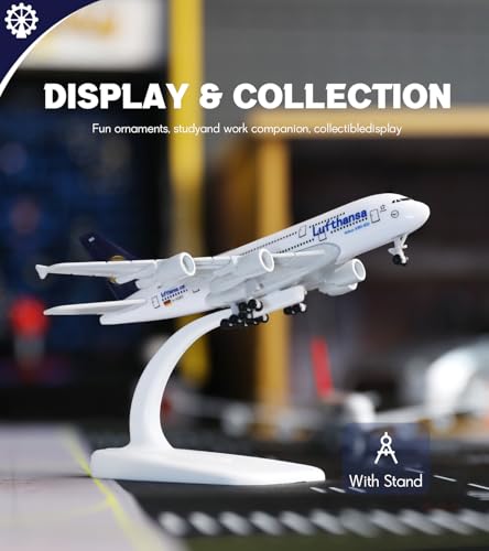 QIYUMOKE 1/400 German A380 Airplane Model Kit (6-inch Large) with Assembled Aircraft Landing Gear and Display Stand for Airbus A380 Airplane Model Kit