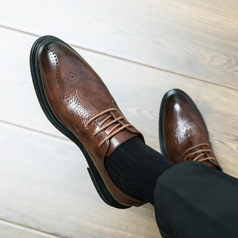 Fashion New Black Men Derby Shoes Brown Round Toe Lace-up Party Men's Formal Shoes Pu Leather Size 38-46 Men Dress Shoes