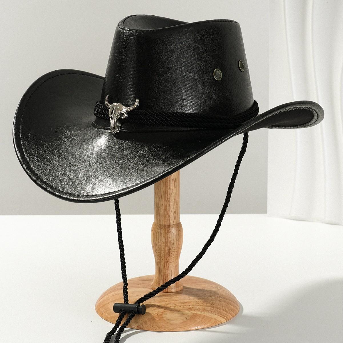 My Extreme Outdoor Activities Women's Black New Vintage Faux Leather Western Cowboy Hat For Men Outdoor Gentleman Cowgirl Jazz Hats Sombrero Hombre