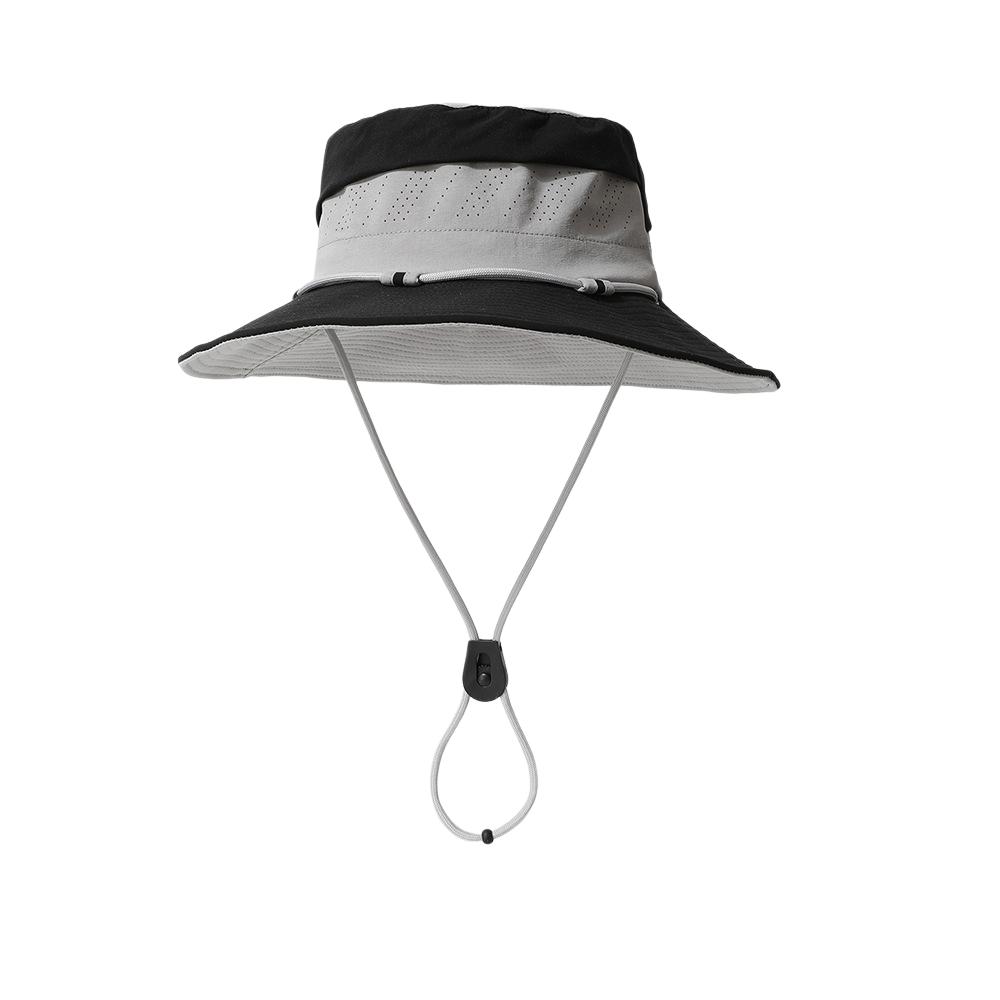 UV Protection Safari Hat Wide Brim Colorblock Sun Cap with Breathable Mesh Adjustable Windproof Hiking Bucket Hat Unisex