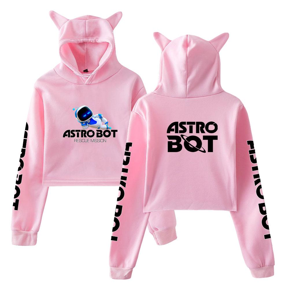Streetwear Women Sexy Astro Bot Print Cropped Sweatshirts Oversize Loose Pullovers Spring Korean Casual Tops