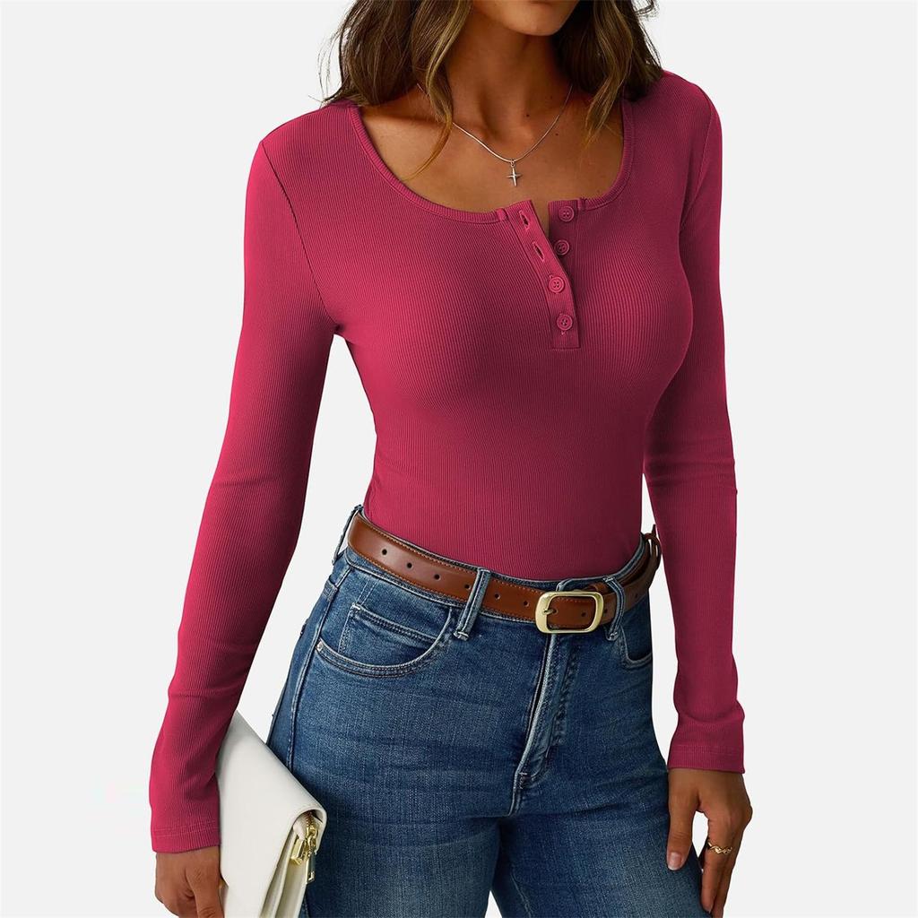 Women's And Winter Slim Bottom T-shirt Fashion Casual Color O-Neck Pullover Long Sleeve Top