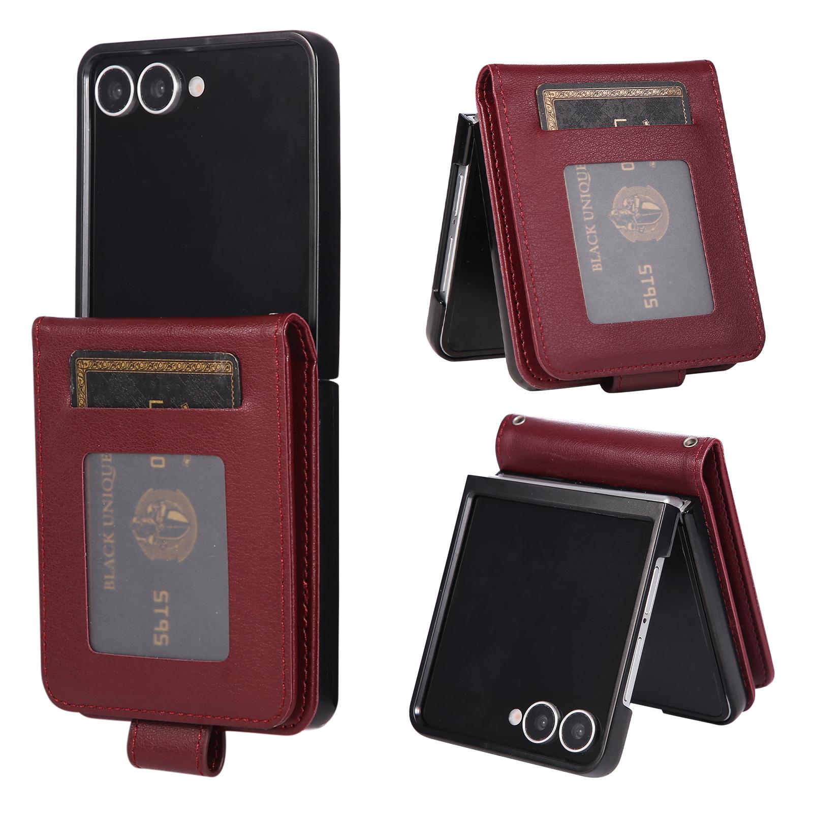 

For Samsung Galaxy Z Flip7 5G Case Magnetic Clasp PU Leather Phone Cover with Card Slot Wine Red