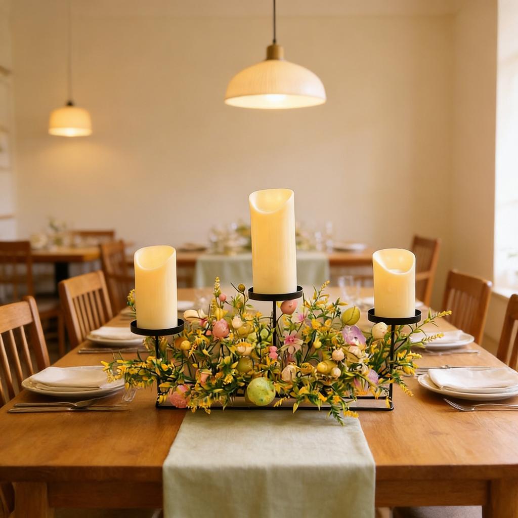 Oster-Ei Kerzenständer Ornament, Festliche Party Tischdekoration, Künstlicher Grüner Pflanzen Kerzenständer