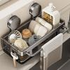 Suction Cup Storage Shelf Punch Free Wall Mounted Storage Rack Space Saving Bathroom Kitchen Storage Rack Kitchen Sponge Holder
