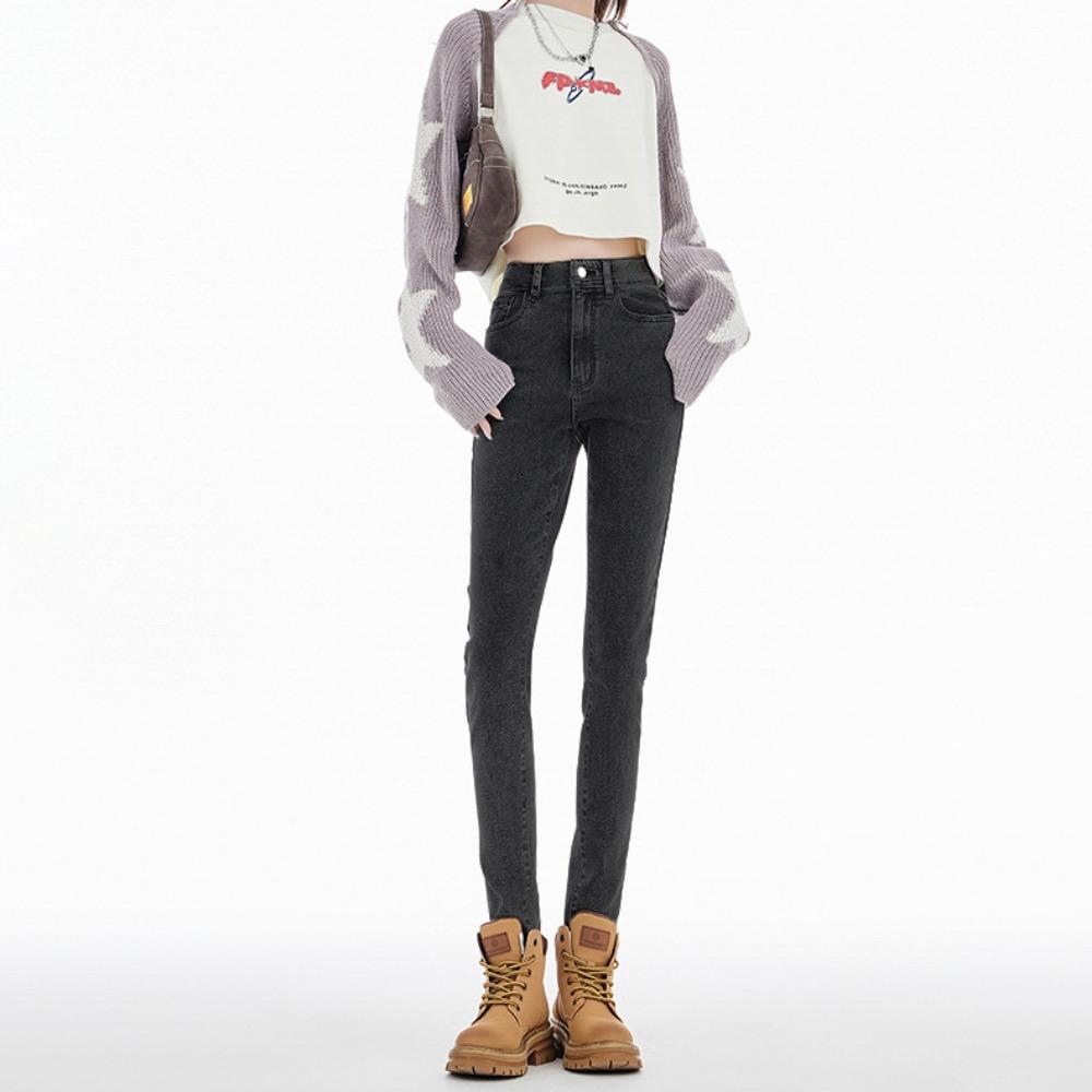 

Повседневные облегающие джинсы-карандаш с высокой посадкой, высокие и тонкие, женские 2025, новые универсальные брюки 32