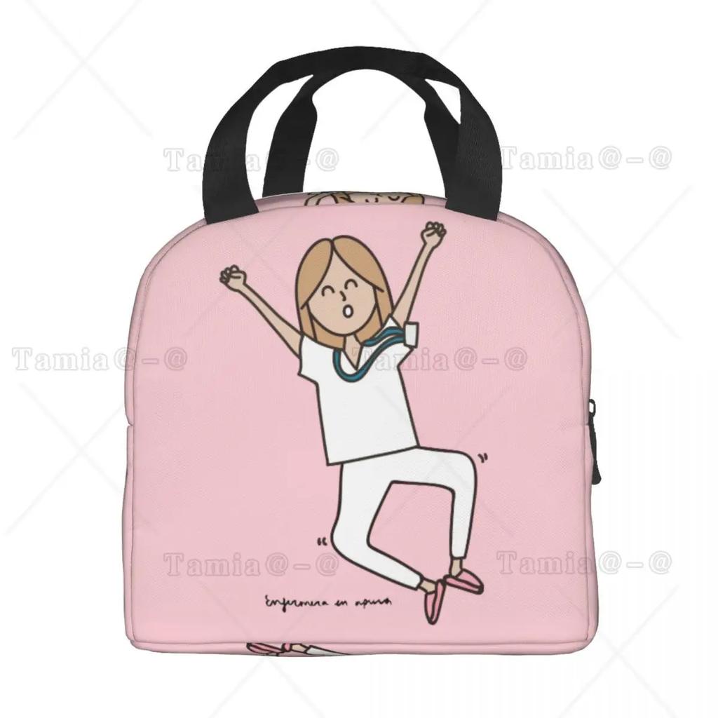 Cartoon Ladies Nurse Printed Lunch Bag for Women No Paro De Doblar Enfermera En Apuros Insulated Cooler Oxford Food Tote Bags