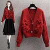 Pullover Damen Herbst und Winter Oberbekleidung Retro Japanischer Lazy Style V-Ausschnitt Schleife Locker gestrickte Strickjacke