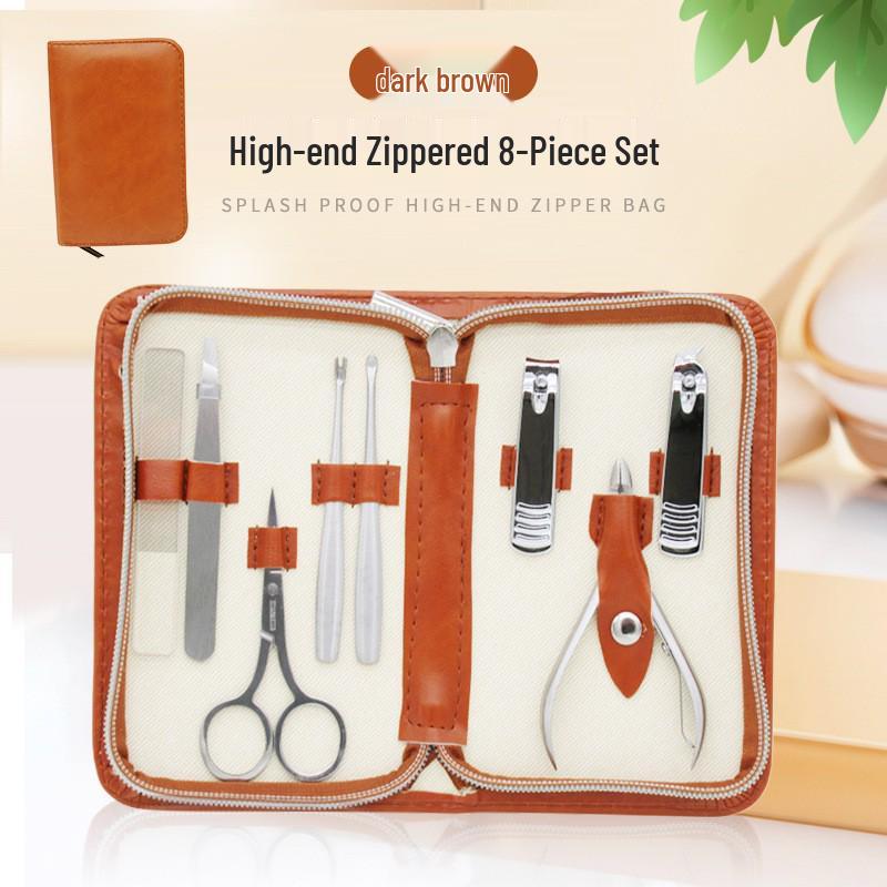 7-Piece Stainless Steel Manicure Set with Leather Case - Nail Clippers and Scissors