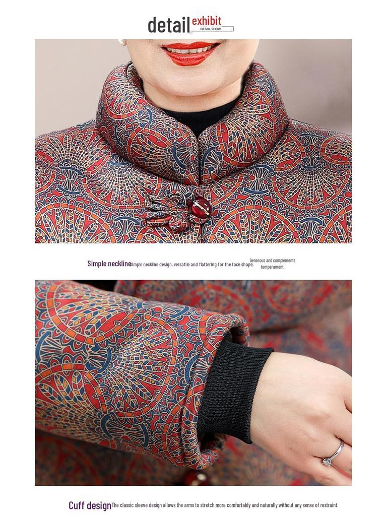 Warm, Thickened Stand Collar Jacket with Fleece Lining for Elderly Women (70-80 years), Cotton Padded for Cold-Proof Comfort.