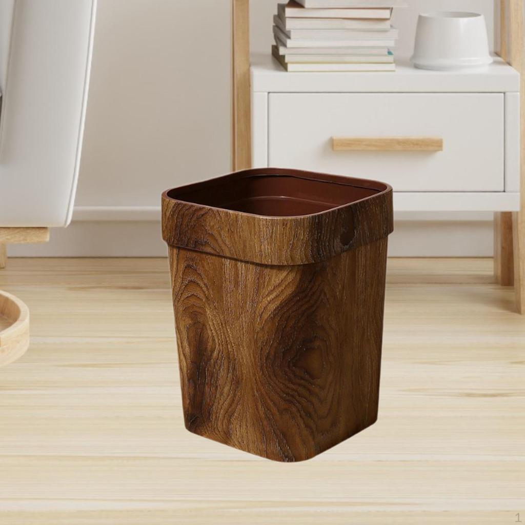Imitation Wood Grain Trash Can Garbage Basket Anti Skid Decorative Large Waste Bin Container