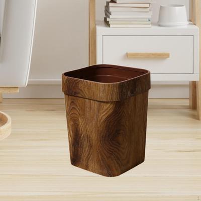 Imitation Wood Grain Trash Can Garbage Basket Anti Skid Decorative Large Waste Bin Container
