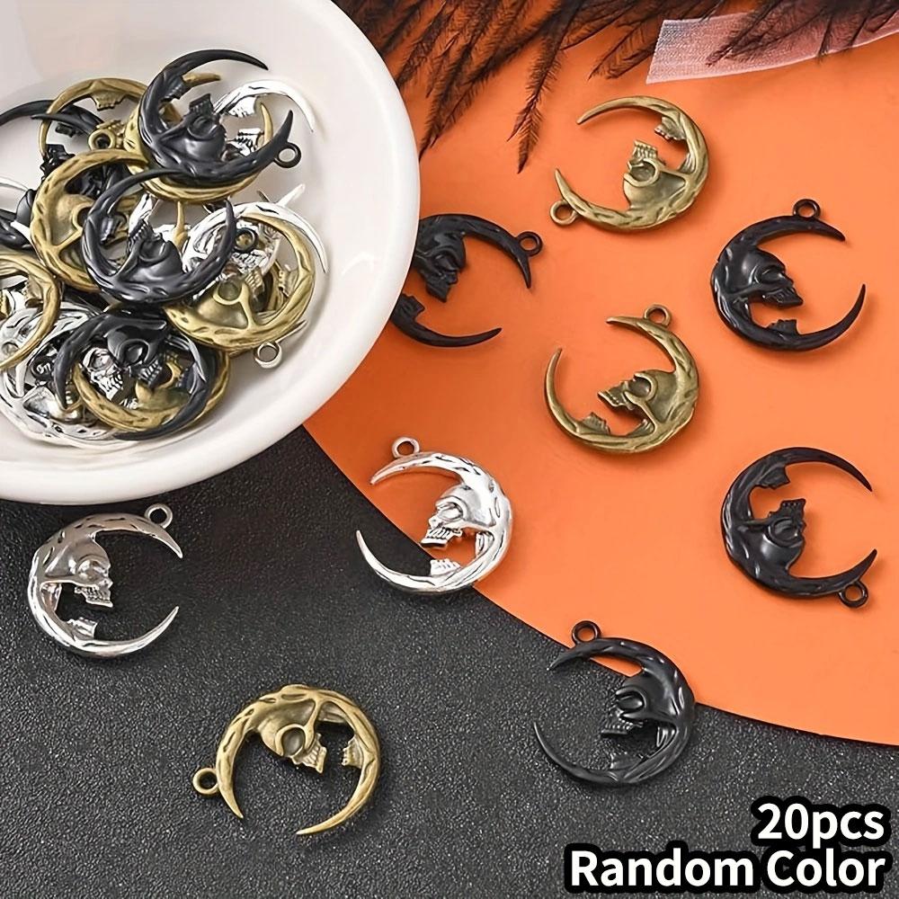 5/10/20pcs Gothic Moon Talisman Skull Pendant Double Crescent Moon Skull Pendant Black DIY Necklace Earrings Keychain Craftsmanship