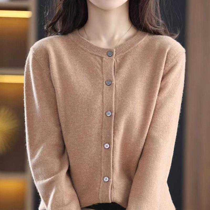 Women Sweaters Cardigans 2025 Autumn Winter Long Sleeve O-Neck Black Knitted Sweater Women Tops Cardigan JJ70
