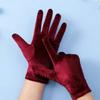 Short Opera Velvet Gloves for Women Flapper Stretchy Wrist Length Banquet Gloves Tea Party Halloween Costume Gloves