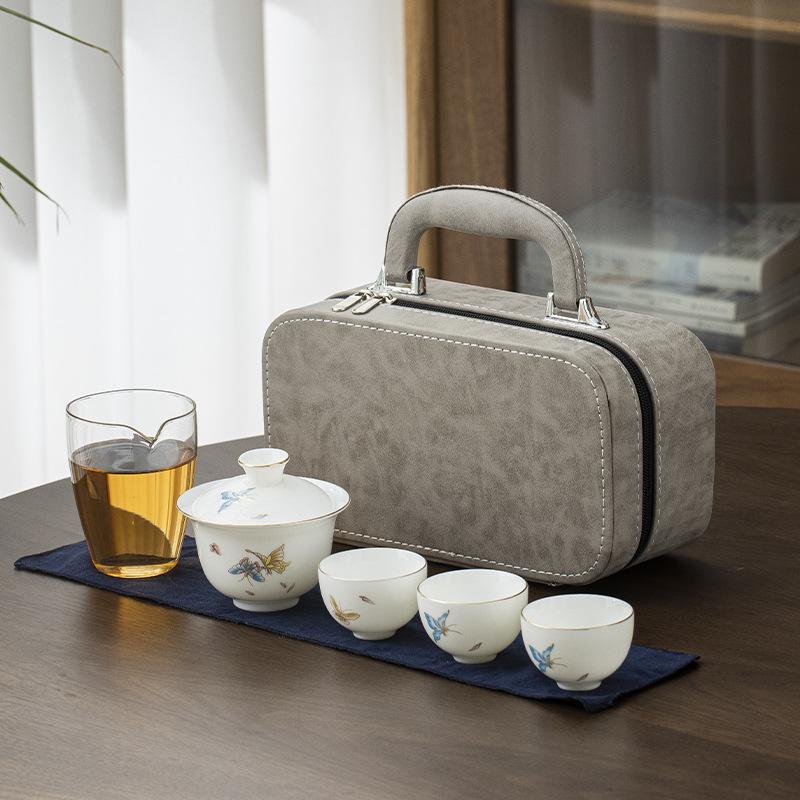 Suet Jade Porcelain Portable Travel Tea Set Activity Souvenir Business Company Festival Gift Set