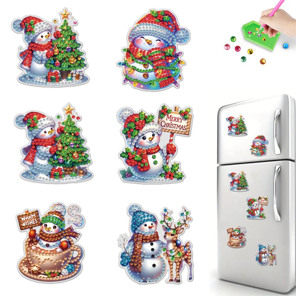6pcs 2D Flat Xmas DIY Diamond Painting Refrigerator Magnet Special Shape Crystal Refrigerator Magnet for Home Kitchen Decoration