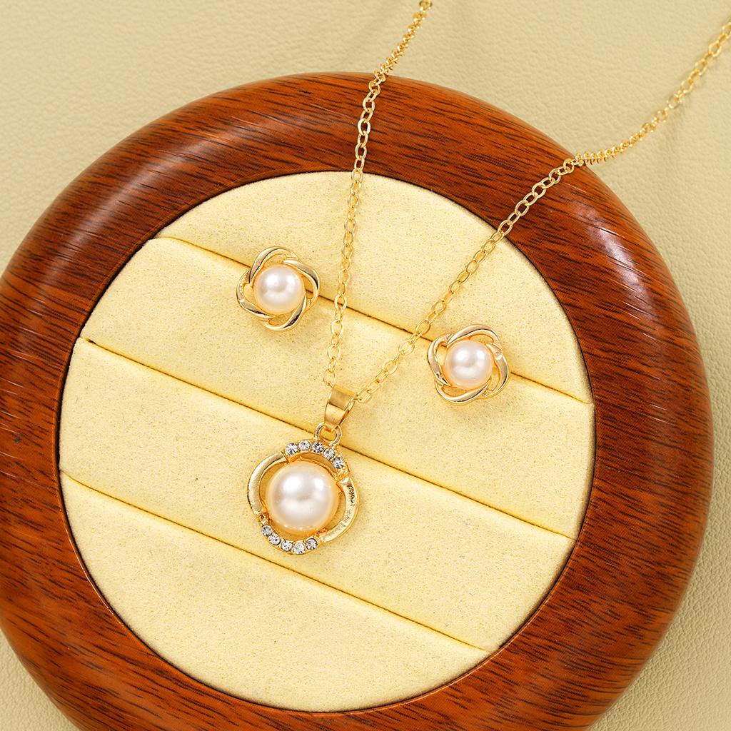 IF ME 3Pcs/Set Zircon Imitation Necklace Earring for Women Elegant Geometry Gold Color Jewelry Set Fashion Party Gift