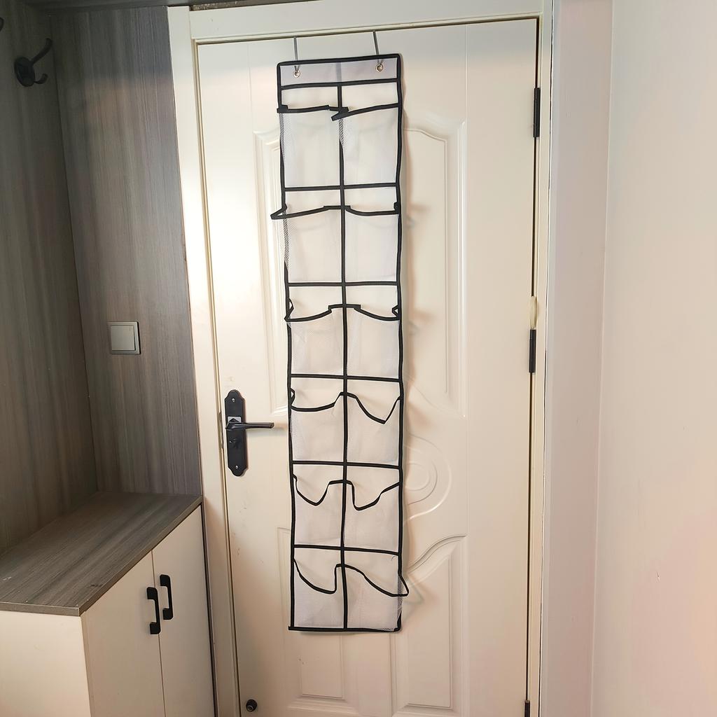 High quality12-Pocket Over-the-Door Shoe Organizer, Large Mesh Pockets, Foldable Design for Closet, Bedroom, Bathroom & Pantry - Ideal for Men'S &