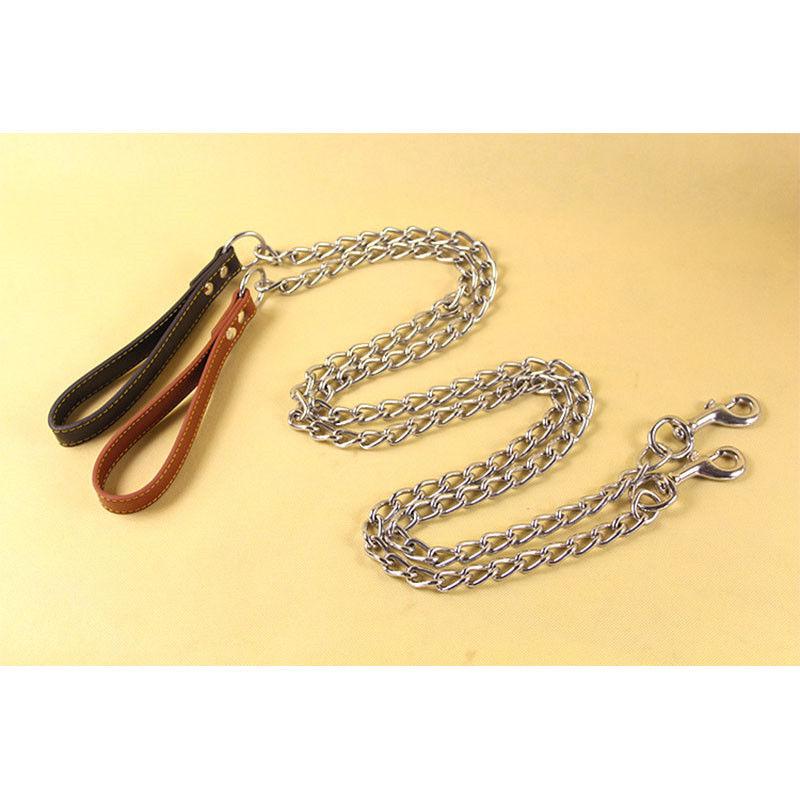 chain leash with leather handle