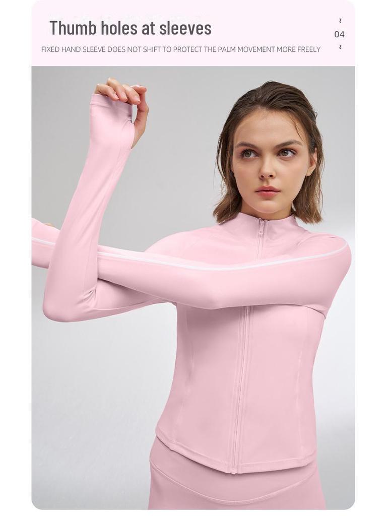 Damen Slim Fit Langarm Yoga Jacke mit Reißverschluss – Atmungsaktives Sonnenschutz Fitness Oberteil