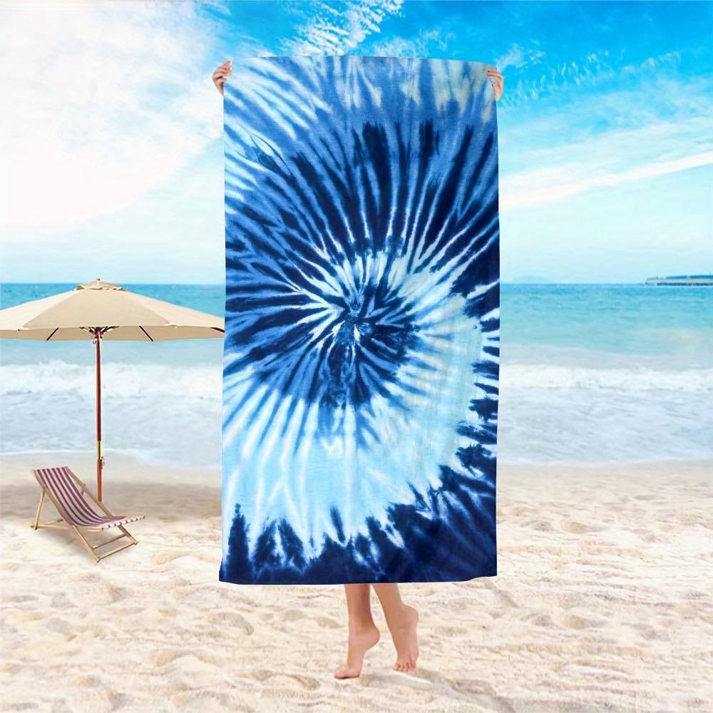 Blue Tie-Dye Microfiber Beach Towel Sandproof Waterproof 2D Flat Printed Summer Vacation Bath Blanket Pool Mat For Adults