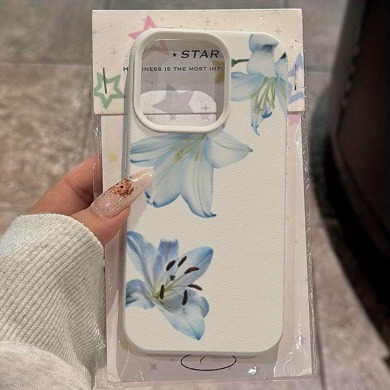 

Blue Lily Pattern Phone Case for Samsung S26 S25 S24 S23 S22 S21 S20 Note20 Ultra Plus A73 A55 5G Silicone Cover Galaxy S23