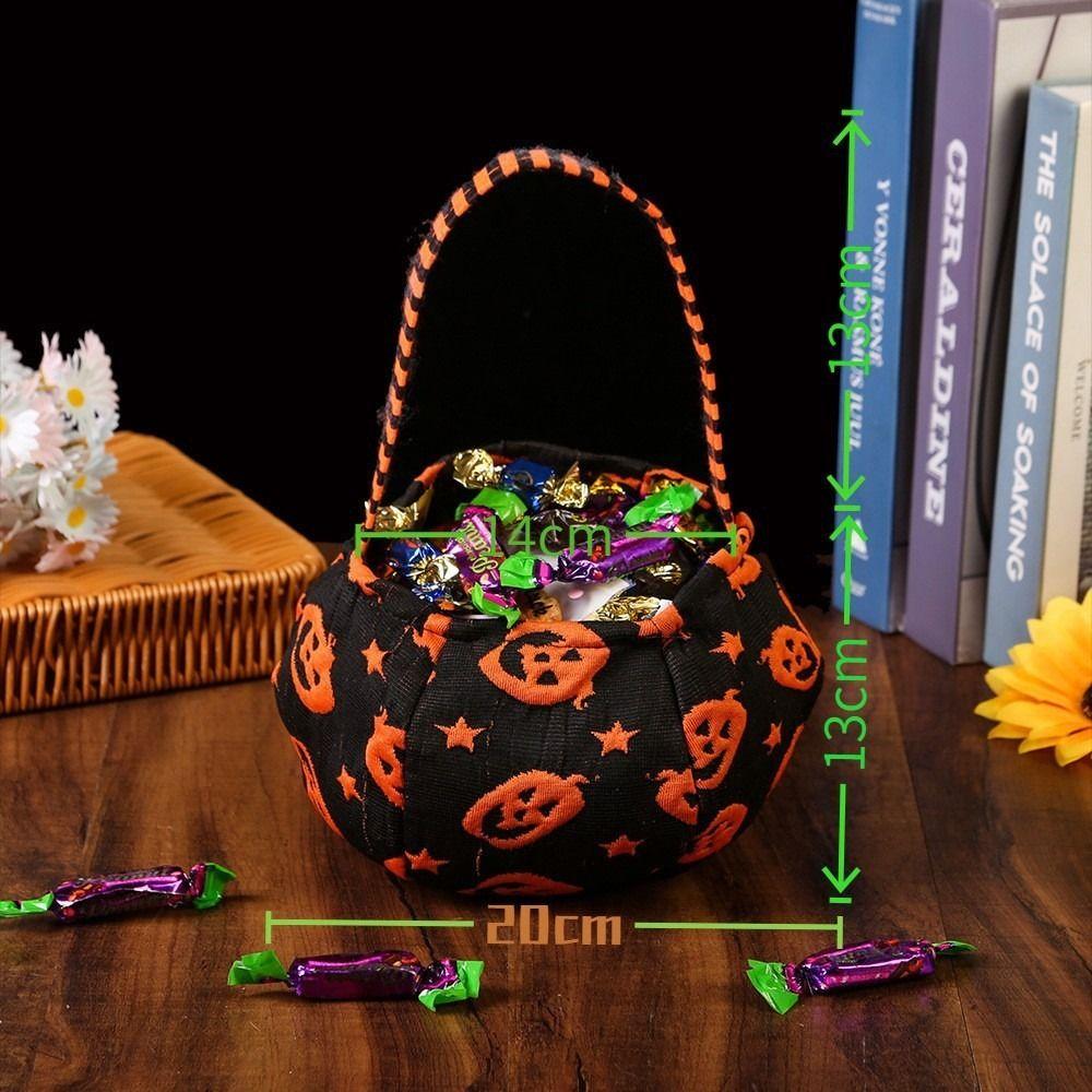 Bat Candy Polyester Halloween Bucket Portable Basket Handle Candy Basket Trick-or-Treat Bag Night Outdoor Adventures