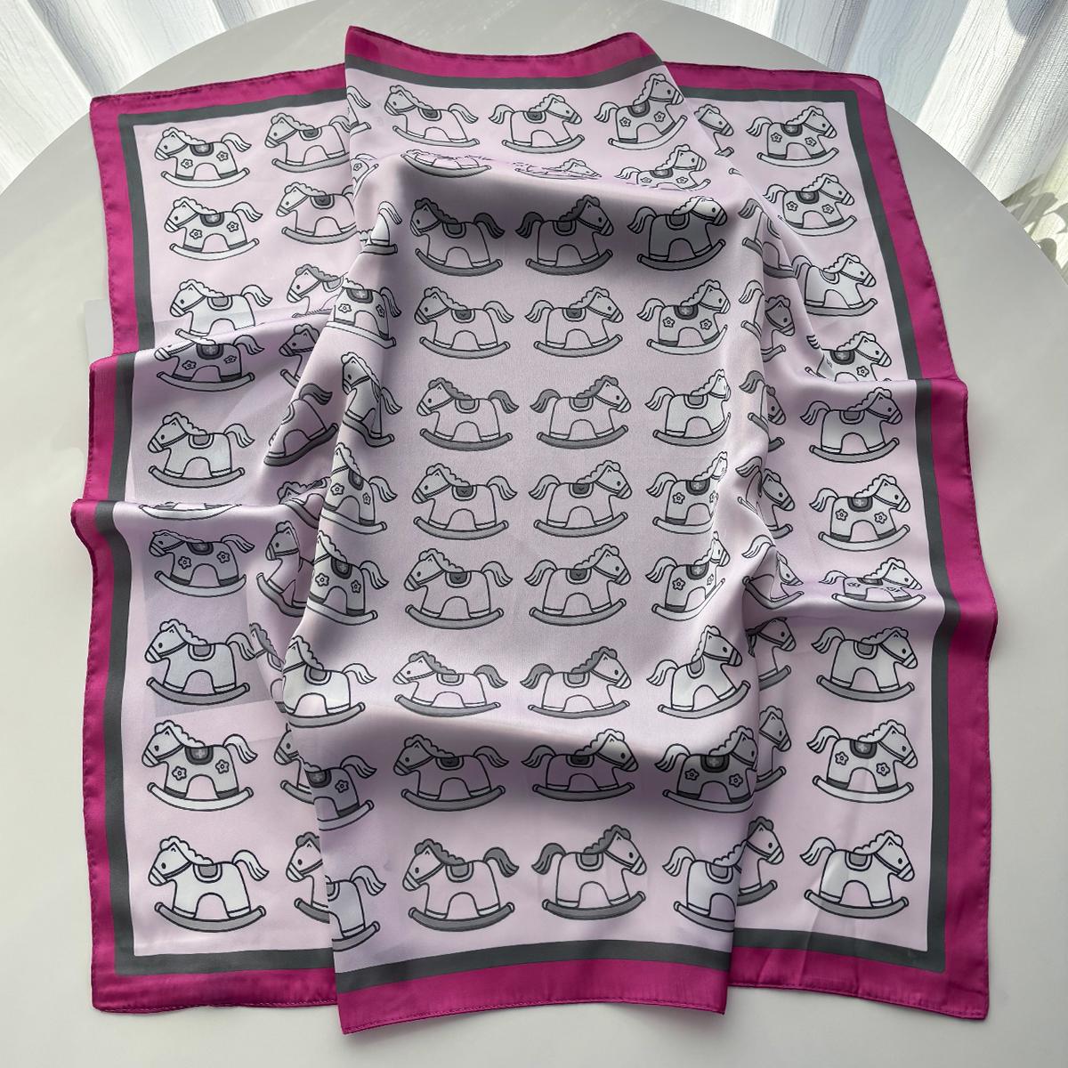 

Stylish Imitation Silk Scarves Bandanas Cotton Dog Printed Square Scarf For Women Luxury Hijab Neckerchief Elegant Shawl Wraps