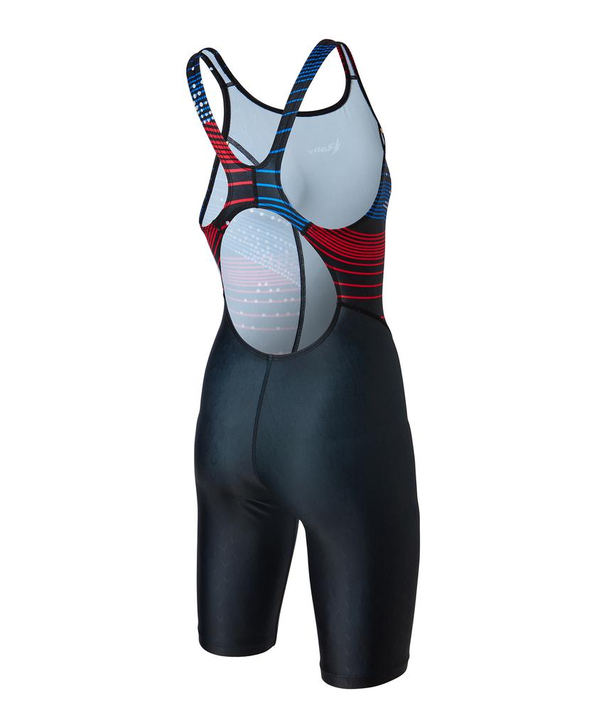 Laelliseupocheu [Rslh400 Blk] Taegeuk Stripe 5-Part Half-Body X-Back Swimsuit Black