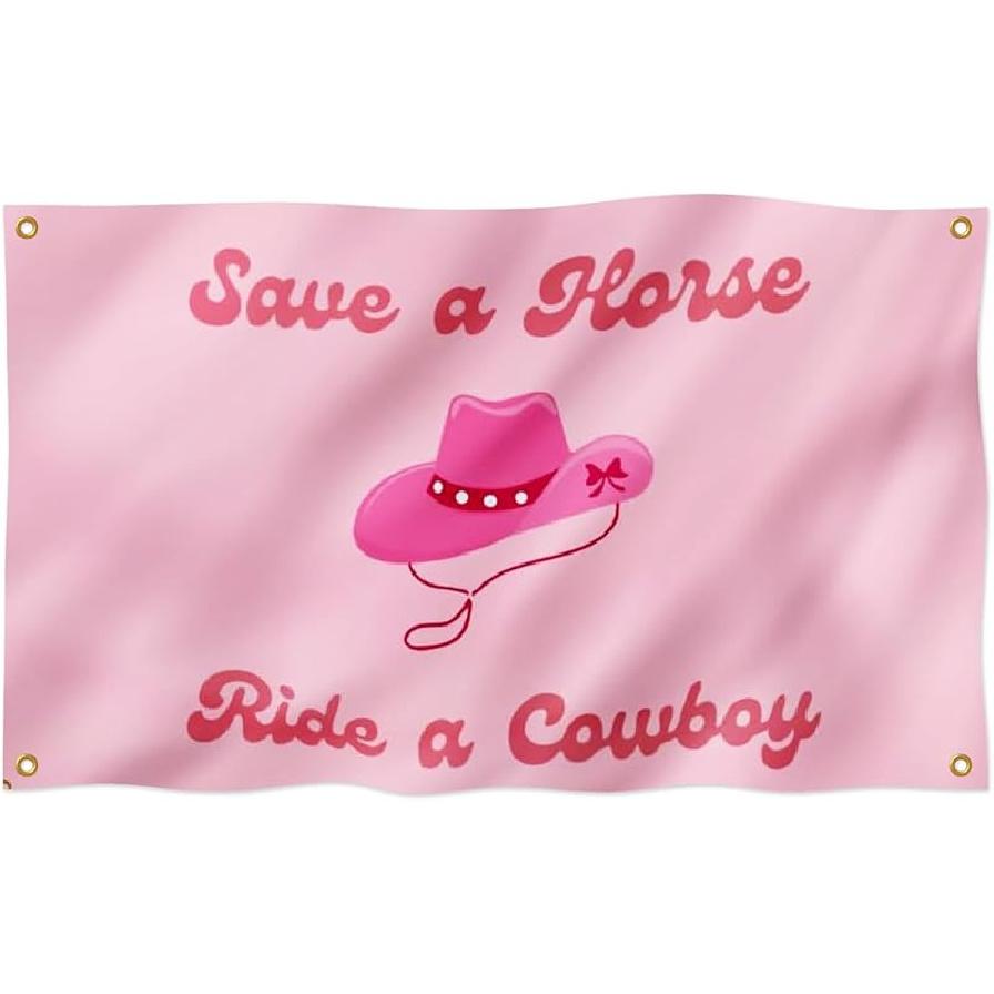 Флаг  Спаси лошадь, прокатись на ковбое  2x3 фута, забавный и крутой флаг-баннер для девушек, для декора комнаты в общежитии, двойная прострочка по краям и 4 блестящих латунных люверса 2x3ft