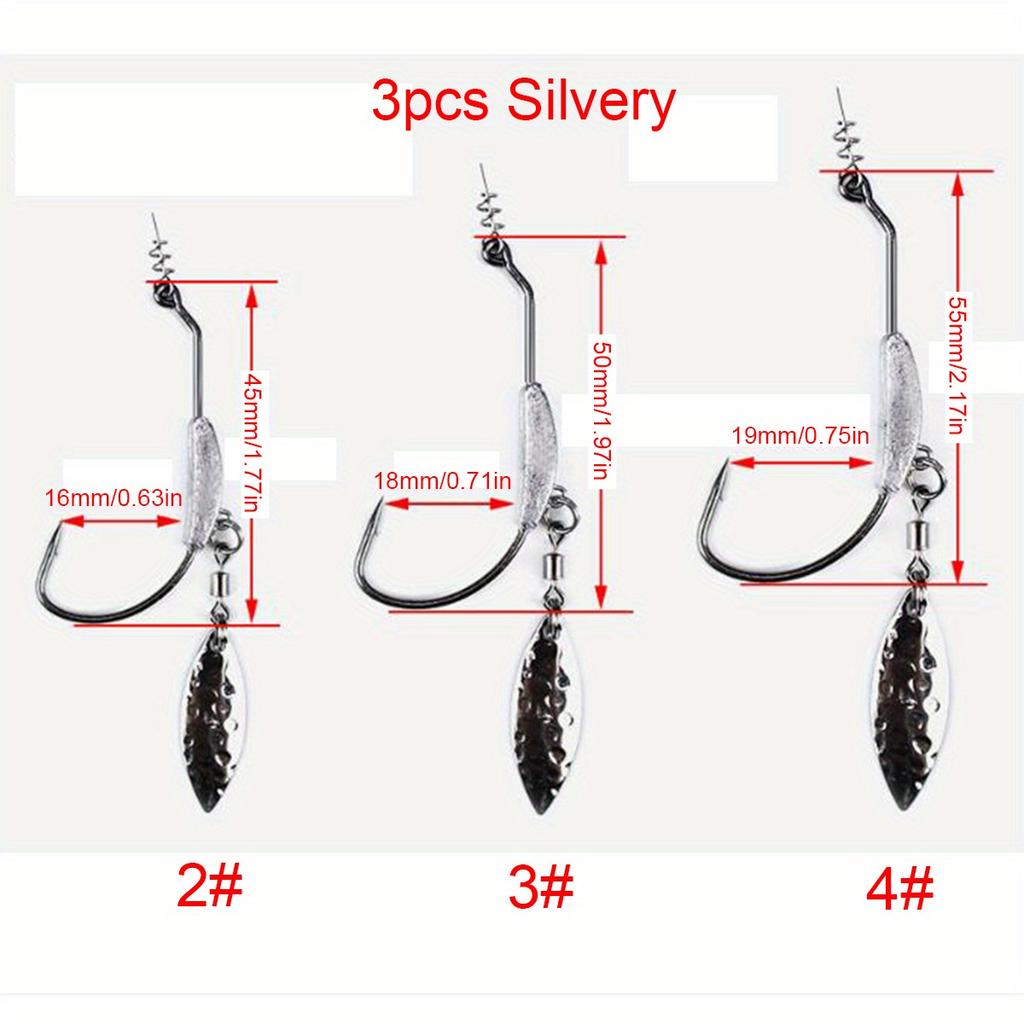 3pcs 4.5g,5.5g,7.2g Barbed Fishing Hooks with Lock Needle Lead Single Hook Crank Hook Fishing Tackle