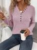 Women Long Sleeve Knit Top Casual Ribbed Button Detail Pullover Sweater Soft Stretchy Lightweight Jumper