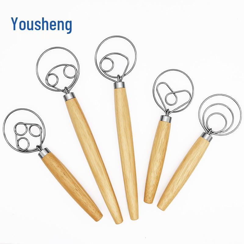 Batedor Manual para Massa e Leite em Aço Inoxidável e Carvalho