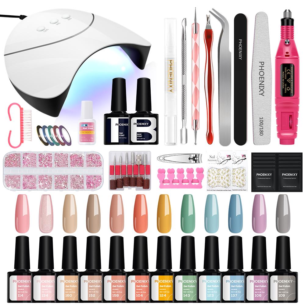 PHOENIXY Gel Nail Polish Gel Varnish Kit with 36W Nail Lamp Nail Drill Machine Manicure Set Soak-off Nail Art Tool Set Complete Set Nail Art Tools Kit