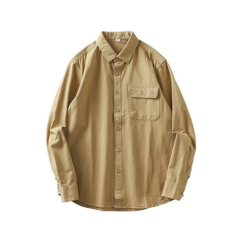 Simple American Heavyweight Work Shirt Long Sleeve Men's Spring and Autumn Youth Casual High-end Men's White Shirt Jacket