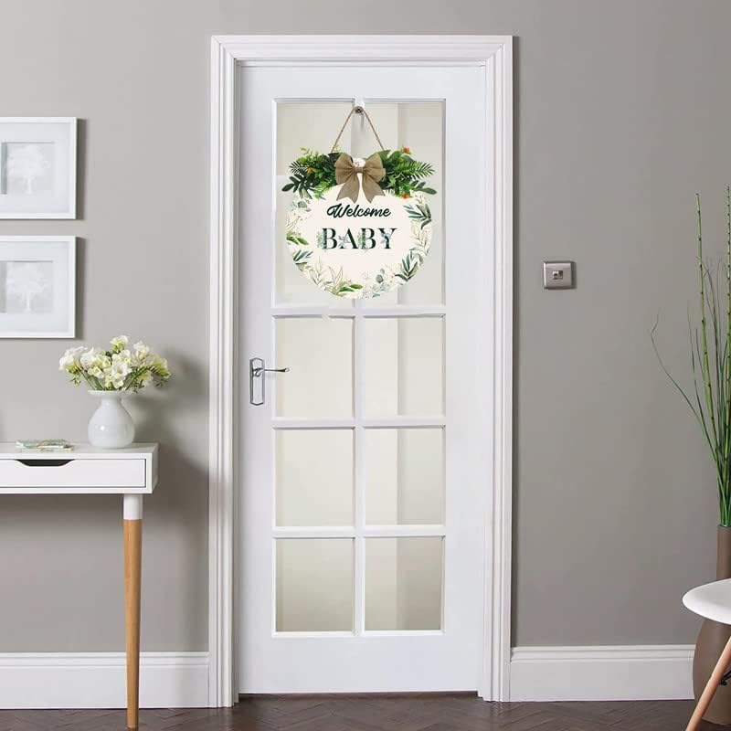 Aowotu Welcome Baby Sign Front Door Round Rustic Wood Sign Hanging Farmhouse Porch Outdoor Home Christmas Baby Shower Farmhouse Porch Wall Doors