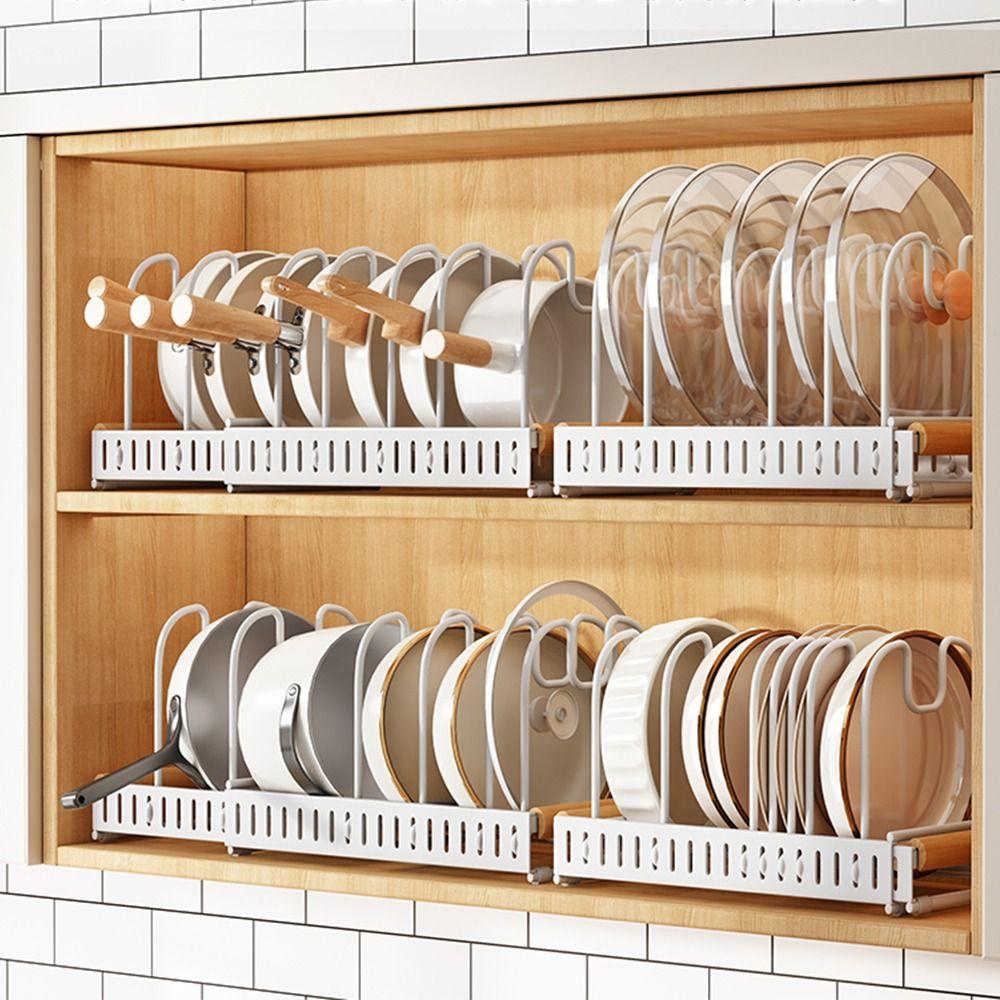 Adjustable Length Kitchen Racks Organizer Expandable Pot Lid Holder Pot Lid Rack  Cooking Space