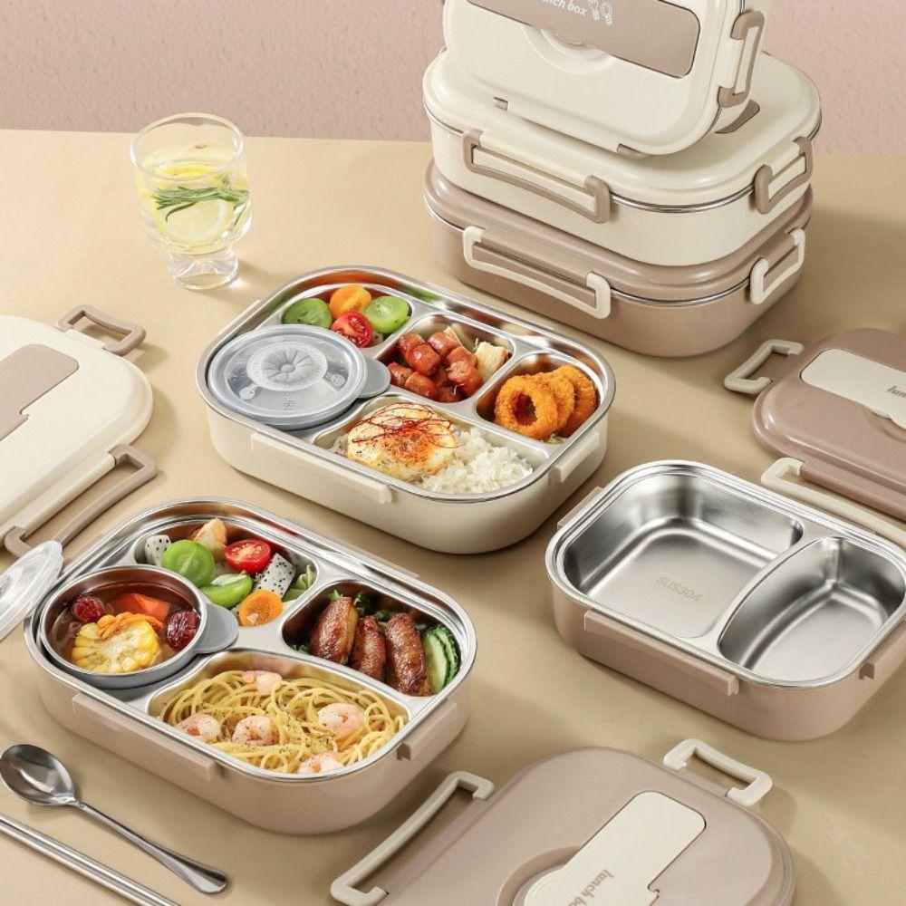304 Stainless Steel Insulated Compartment Lunch Box Large Capacity Picnic Box  Microwaveable