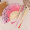 Vintage Printed Silk Folding Hand Fan Tassel Chinese Bamboo Fans Women Dance Performance Props Home Decoration Ornaments