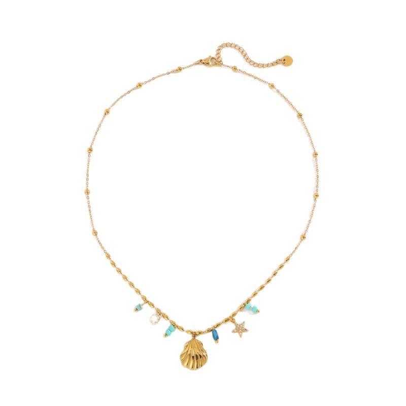 Ocean Series Diamond-encrusted Star Shell Beaded Necklace Female European and American Ins Style Fashion Niche Titanium Steel Necklace