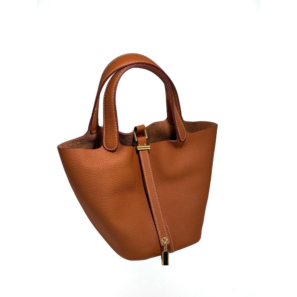 2025 Popular Bag Women's First Layer Cowhide Vegetable Basket Bag Versatile Bucket Bag Genuine Leather Women's Bag High-end Handbag