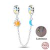 Real 925 Silver Stars & Moon Sunflower Safety Chains Spacer Beads Charms Fit Qikaola 925 Bracelets DIY Jewelry