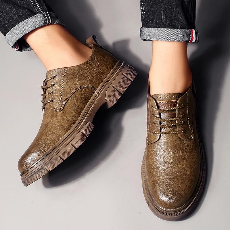 Men's round toe leather shoes Minimalist and versatile style Party Outdoor casual business casual men's Daily Office work shoes