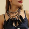 Vintage Feather Tassel Necklace Fashion Ethnic Jewelry Set Necklace Earrings Set  Women Jewelry