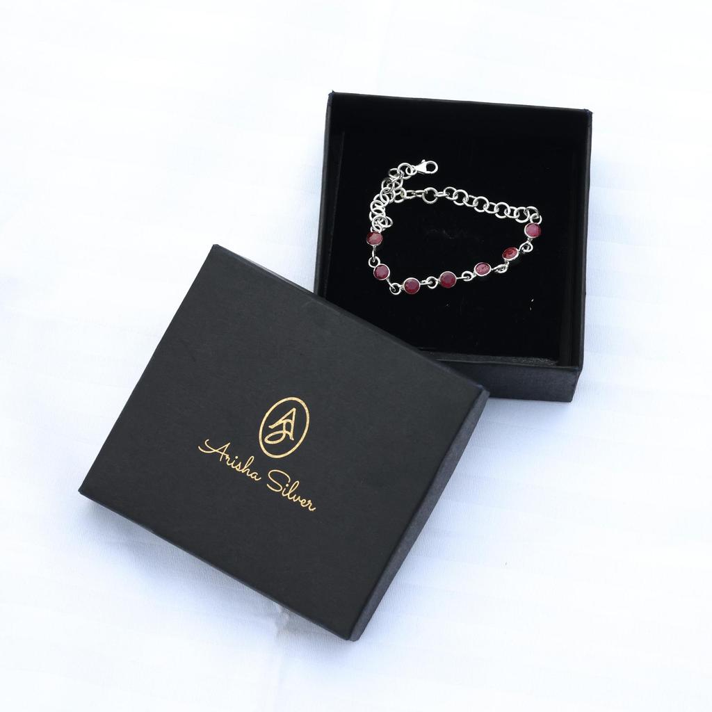Rubinsilverarmband, 925 Sterlingsilver Handgjorda Smycken, Silver Kvinnor Armband, Statement Smycken, Gåva Till Hennes Ab0549