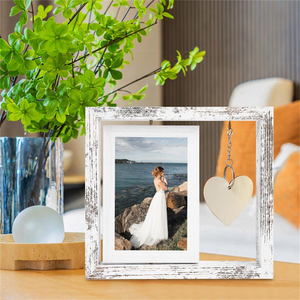 6 Inch Double Sided Rotating Photo Frame Stainless Steel Pendant Tabletop Display Holder for Photos Home Office Desk Decoration